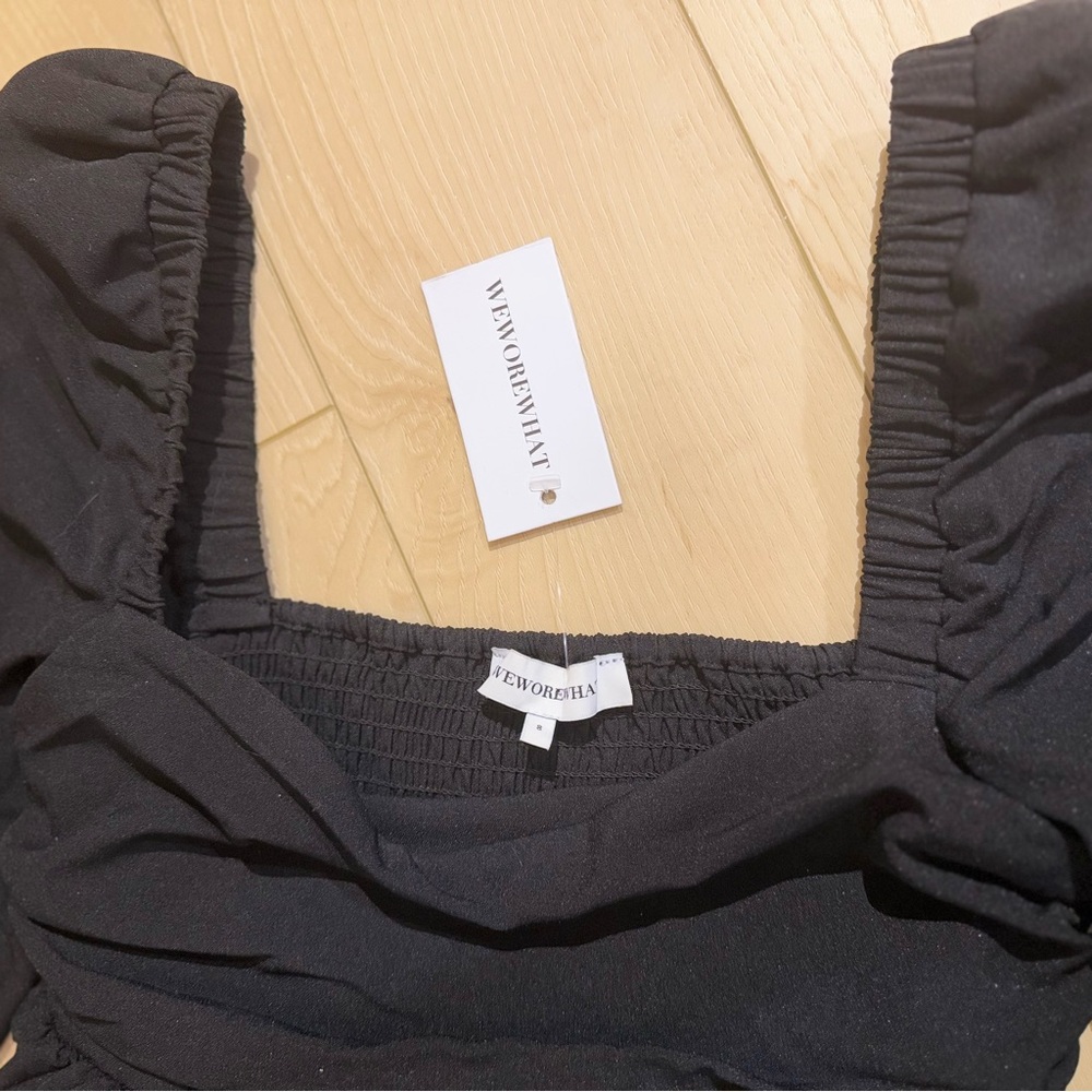 black weworewhat puff sleeve asymmetrical dress BNWT - Picture 7 of 12